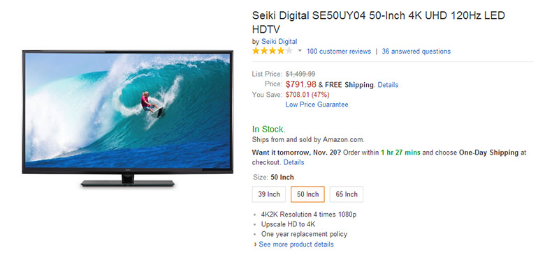 Seiki Digital SE50UY04 50-inch 4K UltraHD UHD LED TV